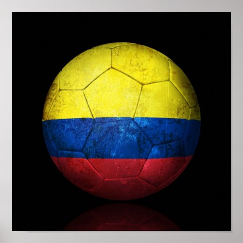 Worn Colombian Flag Football Soccer Ball Poster