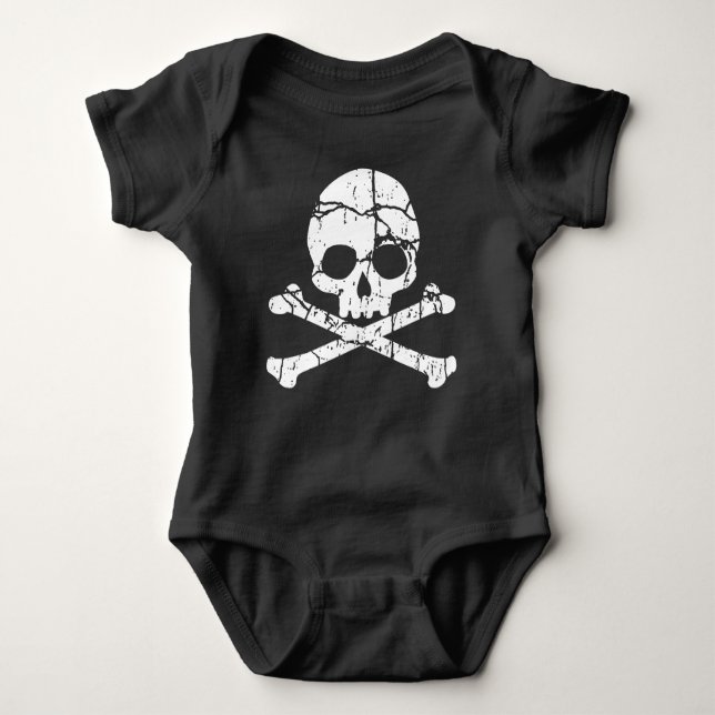 Worn Cracked Skull and Crossbones Baby Bodysuit (Front)