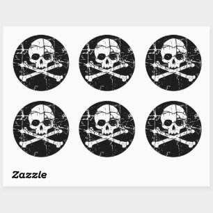 Worn Cracked Skull and Crossbones Classic Round Sticker