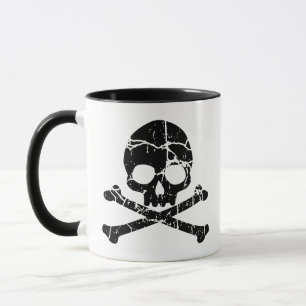 Worn Cracked Skull and Crossbones Mug