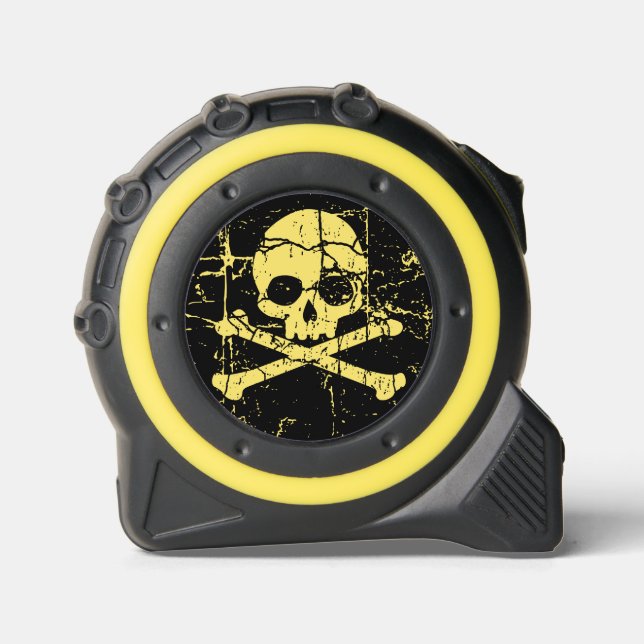 Worn Cracked Skull and Crossbones Tape Measure (Front)