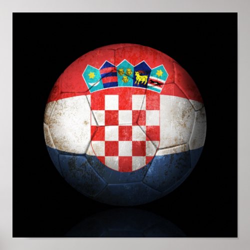 Worn Croatian Flag Football Soccer Ball Poster