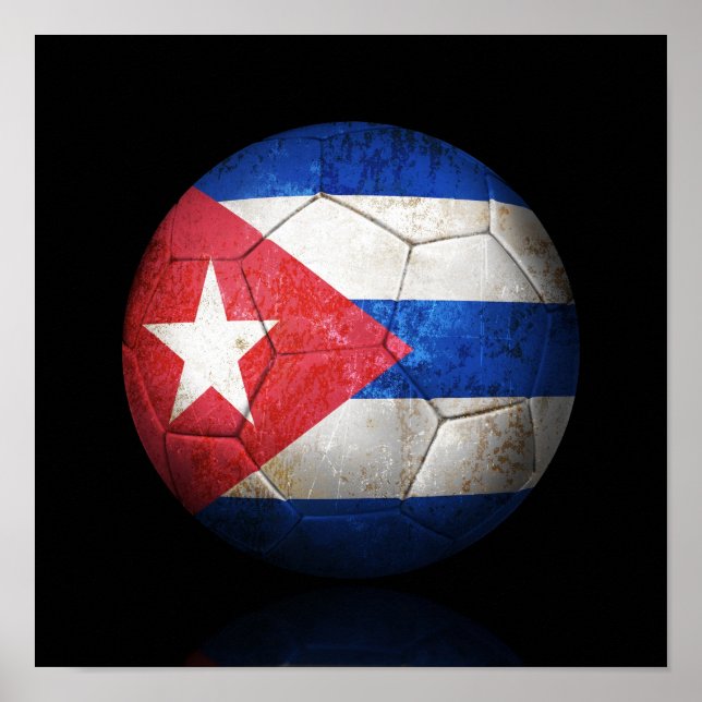 Worn Cuban Flag Football Soccer Ball Poster (Front)