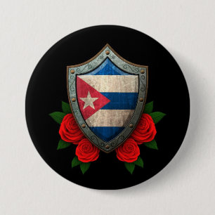 Worn Cuban Flag Shield with Red Roses Button