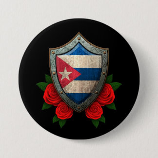 Worn Cuban Flag Shield with Red Roses Button