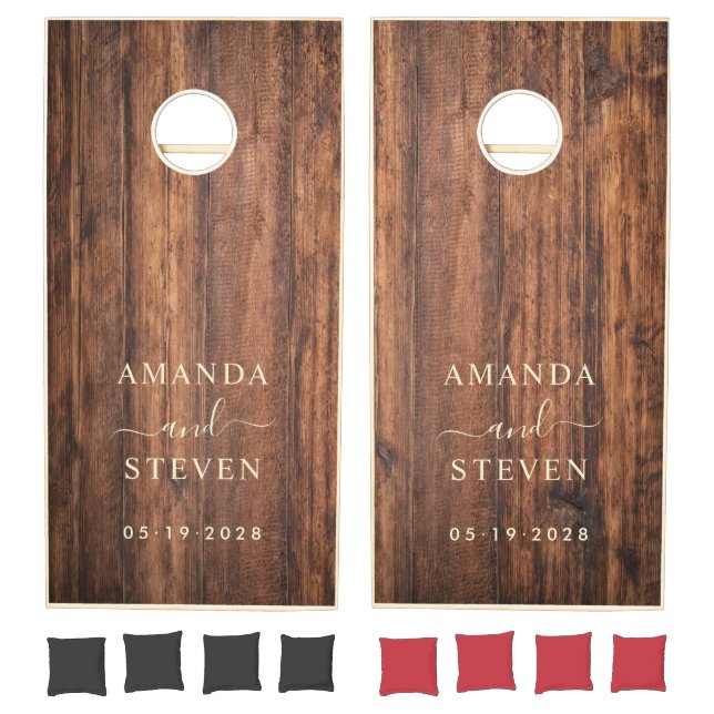 Worn Cutting Board  Couple Names with Date Cornhole Set (Set)