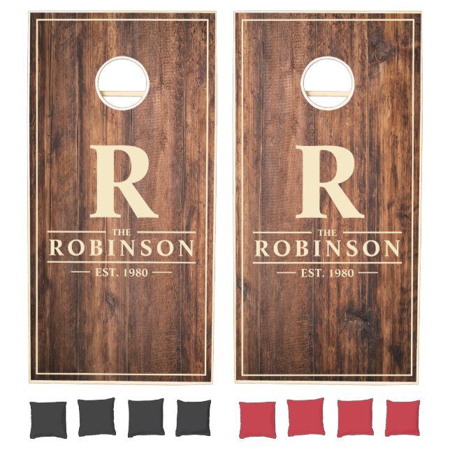 Worn Cutting Board Family Name & Initial  Cornhole Set (Set)