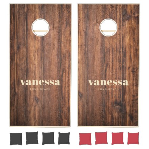 Worn Cutting Board Minimal Modern Classic Name Cornhole Set