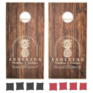 Worn Cutting Board Pineapple Wedding Arch & Name Cornhole Set