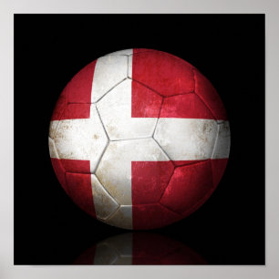 Worn Danish Flag Football Soccer Ball Poster