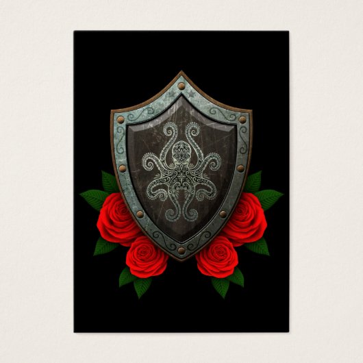 Worn Decorated Octopus Shield with Red Roses (Front)
