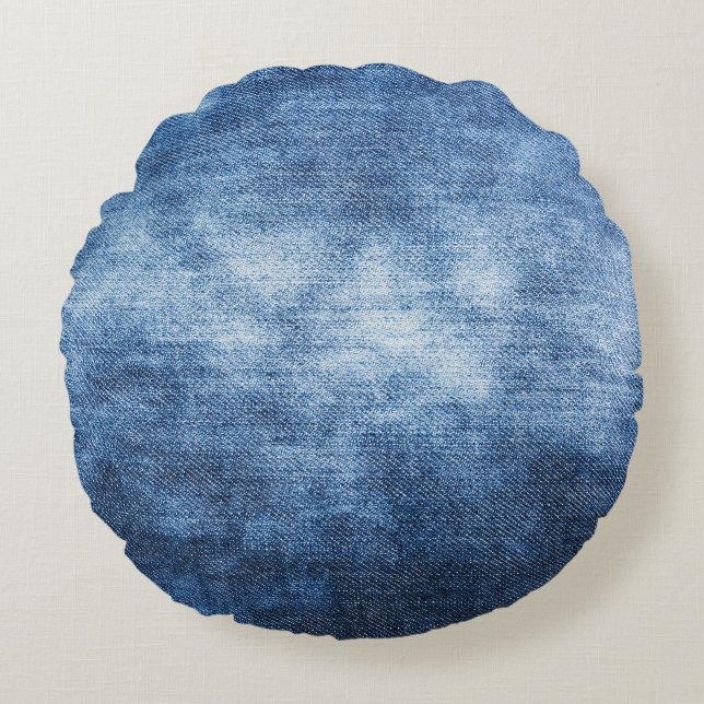 Worn denim fabric, textured background. round pillow (Front)