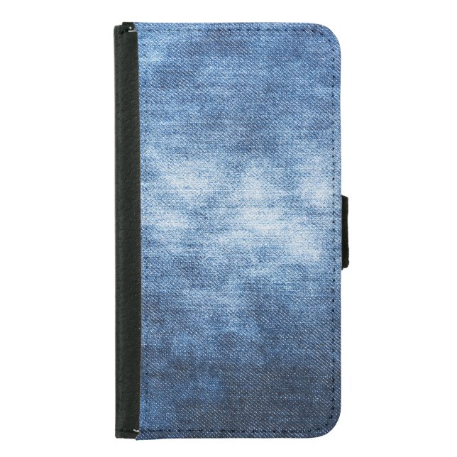 Worn denim fabric, textured background. samsung galaxy wallet case (Front)