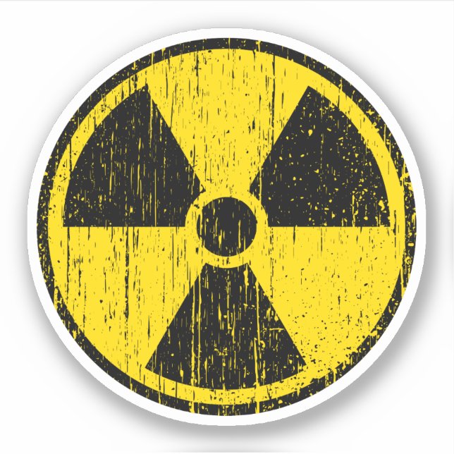 Worn, distressed nuclear radiation symbol sticker (Front)