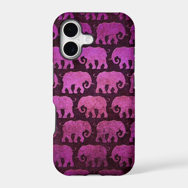 Worn Elephant Silhouettes Pattern, purple Iphone Case (Back)