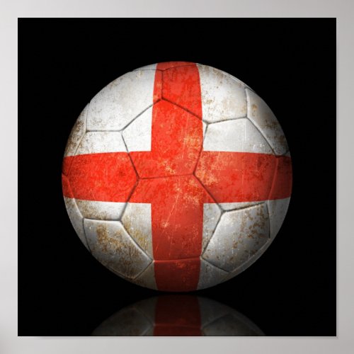 Worn English Flag Football Soccer Ball Poster