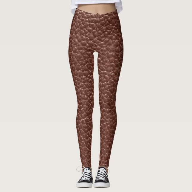 Worn Faux Brown Leather Leggings (Front)