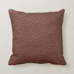 Worn Faux Brown Leather Throw Pillow