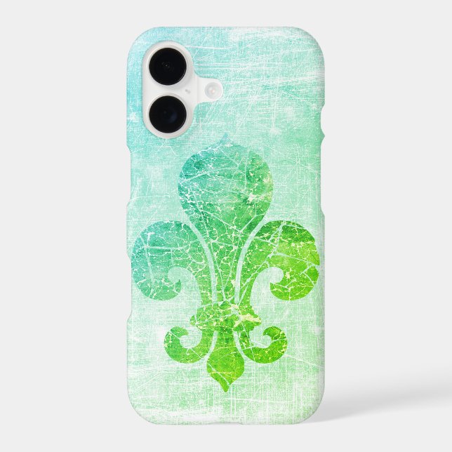 Worn Fleur De Lis Green Blue iPhone Case (Back)