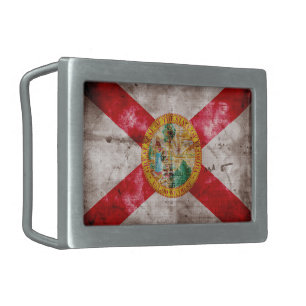 Worn Florida Flag Rectangular Belt Buckle