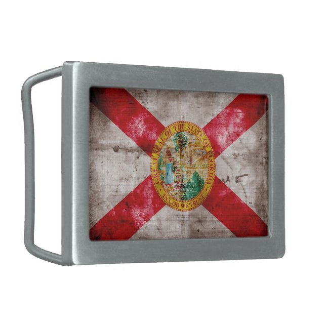 Worn Florida Flag Rectangular Belt Buckle (Front Left)