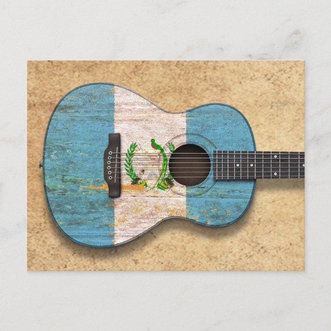 Worn Guatemalan Flag Acoustic Guitar Postcard (Front)