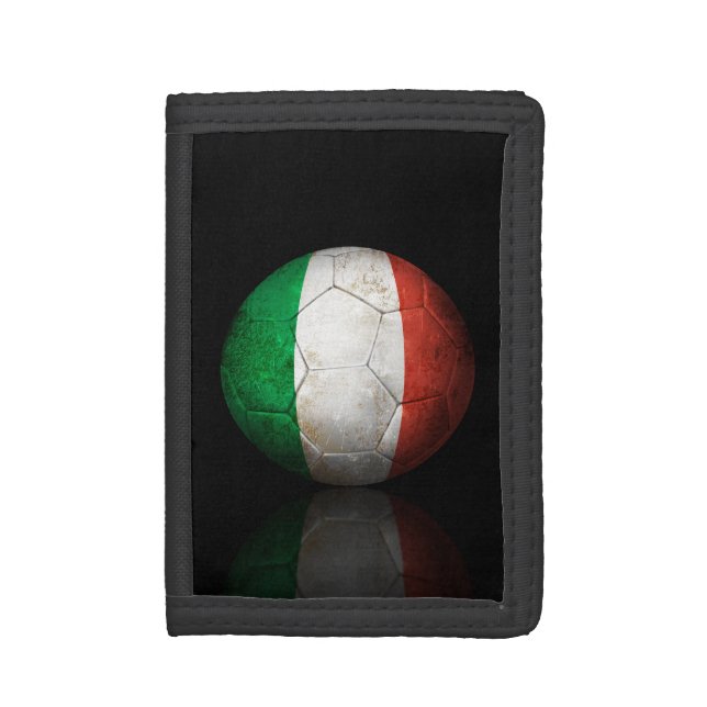 Worn Italian Flag Football Soccer Ball Tri-fold Wallet (Front Vertical)