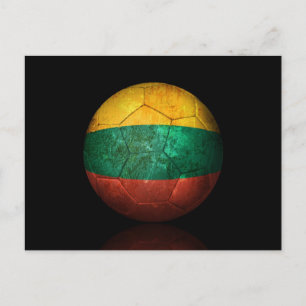 Worn Lithuanian Flag Football Soccer Ball Postcard