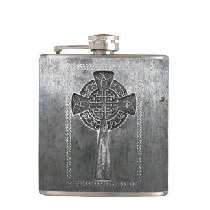Worn Metal Cross Flask