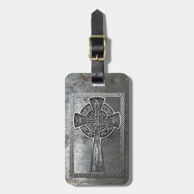Worn Metal Cross Luggage Tag (Front Vertical)