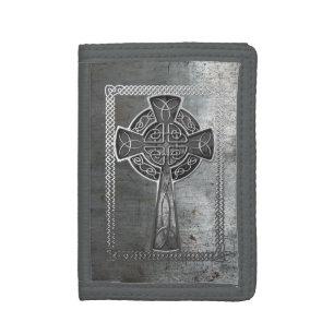 Worn Metal Cross Tri-fold Wallet
