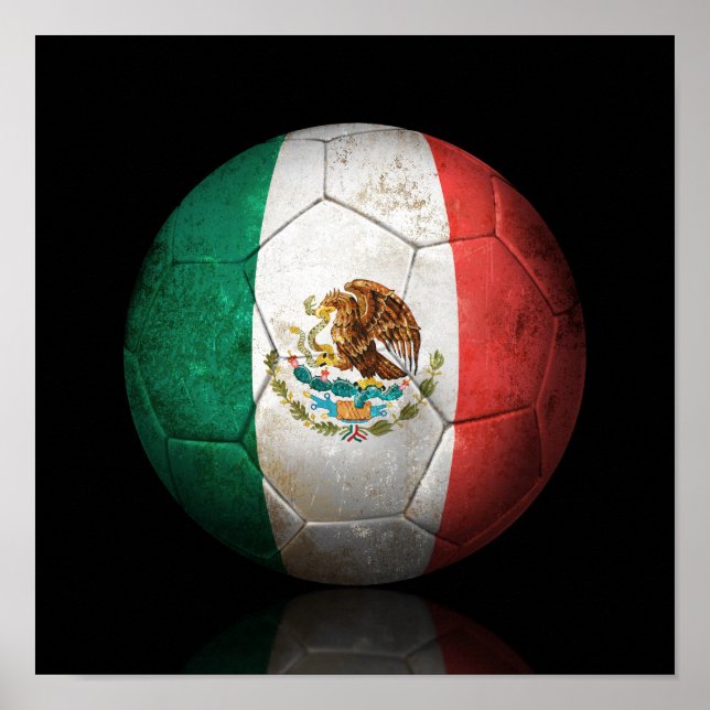 Worn Mexican Flag Football Soccer Ball Poster (Front)