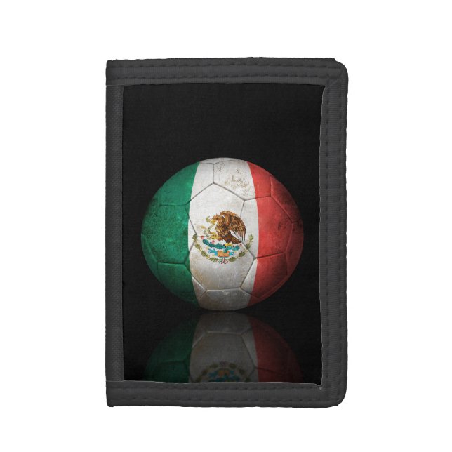 Worn Mexican Flag Football Soccer Ball Tri-fold Wallet (Front Vertical)