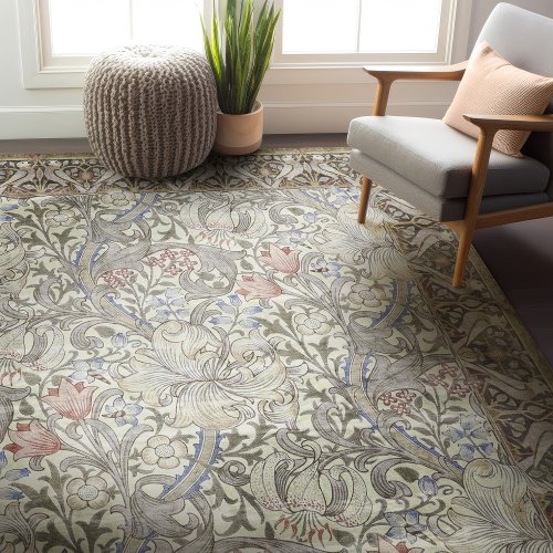 Worn Morris Birds  Golden Lily Vintage Pattern Rug