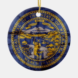 Worn Nebraska Flag; Ceramic Ornament