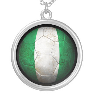 Worn Nigerian Flag Football Soccer Ball Silver Plated Necklace