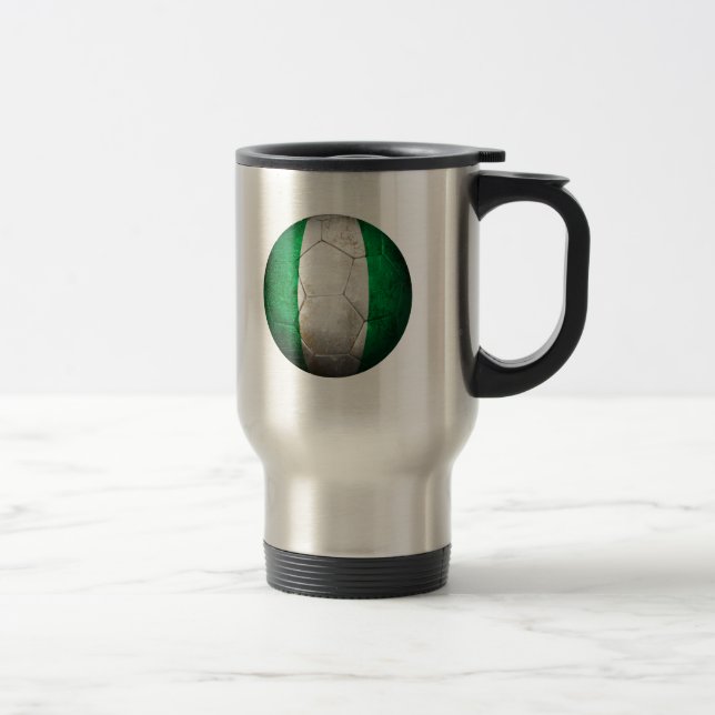 Worn Nigerian Flag Football Soccer Ball Travel Mug (Right)