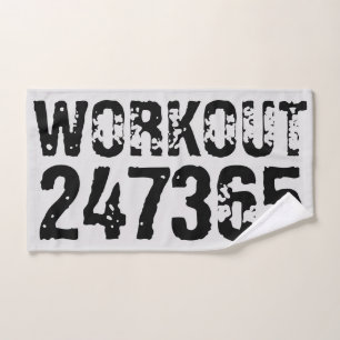 Worn out and scratched text Workout 247365 black Bath Towel Set