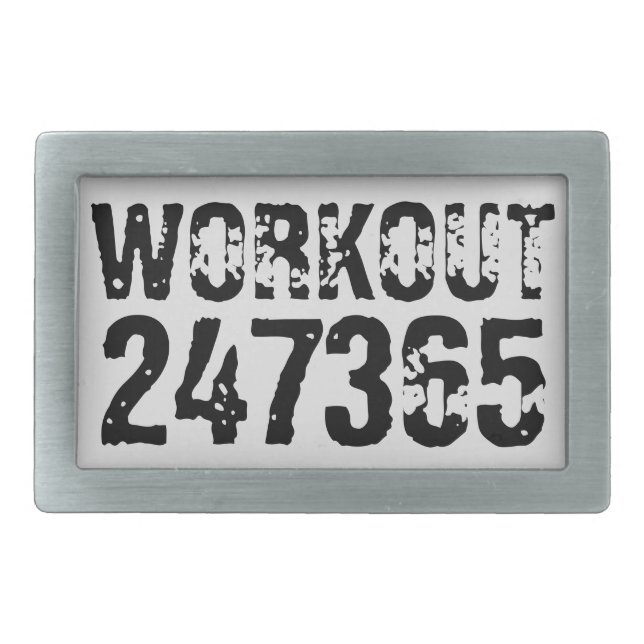Worn out and scratched text Workout 247365 black Belt Buckle (Front)