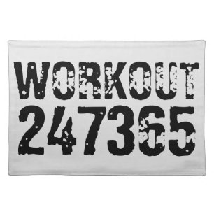 Worn out and scratched text Workout 247365 black Cloth Placemat