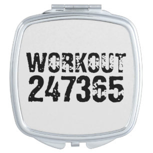 Worn out and scratched text Workout 247365 black Compact Mirror