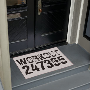 Worn out and scratched text Workout 247365 black Doormat