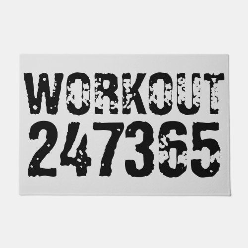 Worn out and scratched text Workout 247365 black Doormat