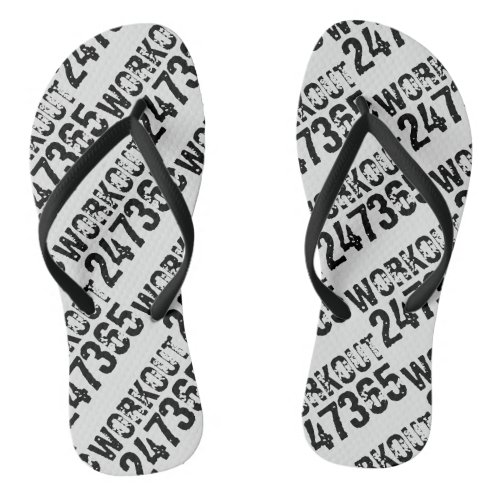 Worn out and scratched text Workout 247365 black Flip Flops