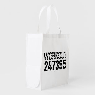 Worn out and scratched text Workout 247365 black Grocery Bag