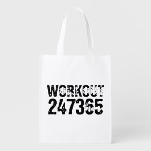 Worn out and scratched text Workout 247365 black Grocery Bag