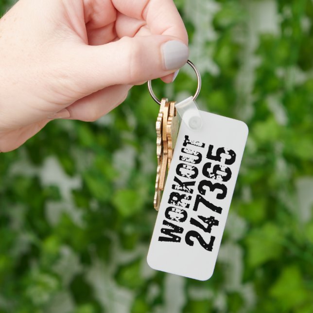 Worn out and scratched text Workout 247365 black Keychain (Hand)