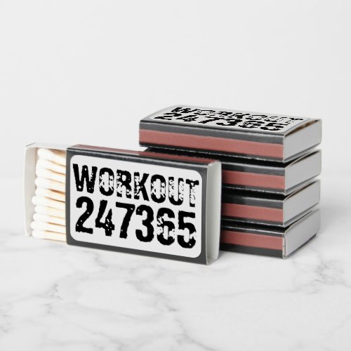 Worn out and scratched text Workout 247365 black Matchboxes