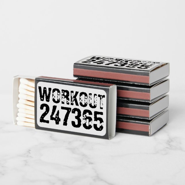 Worn out and scratched text Workout 247365 black Matchboxes (Stacked)