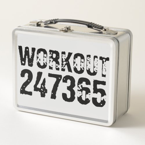 Worn out and scratched text Workout 247365 black Metal Lunch Box